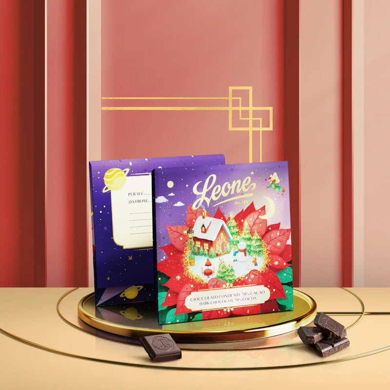 Leone Tavoletta di Cioccolato Fondente con Biglietto di Auguri